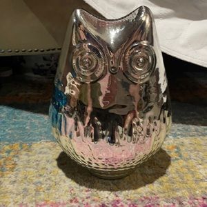 Silver owl ceramic figurine